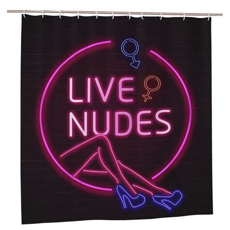 JOOCAR Unique Funny Shower Curtain Live Nudes Fun Neon Signs Pink Circle Design for Women Girls ...
