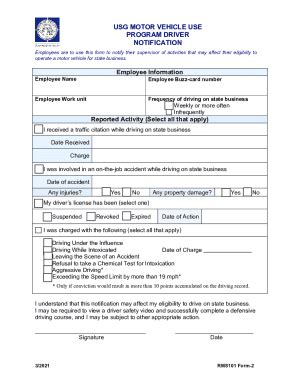 Fillable Online Motor Vehicle Use Program - Driver Acknowledgement Form ...