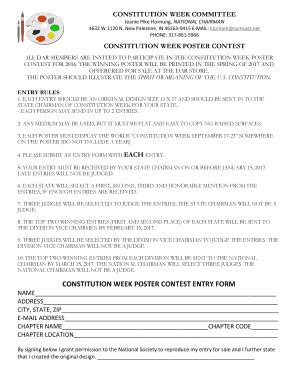 Fillable Online CONSTITUTION WEEK POSTER CONTEST ENTRY FORM Fax Email ...