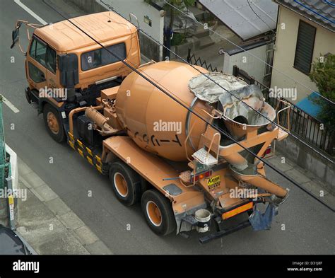 Cement mixer trucks delivers concrete in Japan Stock Photo - Alamy