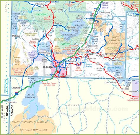 St. George area road map - Ontheworldmap.com