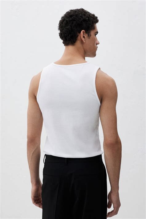 Slim Fit Ribbed vest top - White - Men | H&M IN