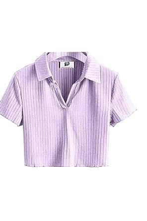 Buy SXV STYLE Lavender Ribbed Polo Collar Crop t-Shirt (Small) at Amazon.in