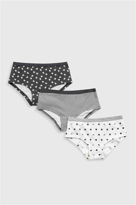Mothercare Girls Monochrome Hipster Briefs - Pack of 3 - White
