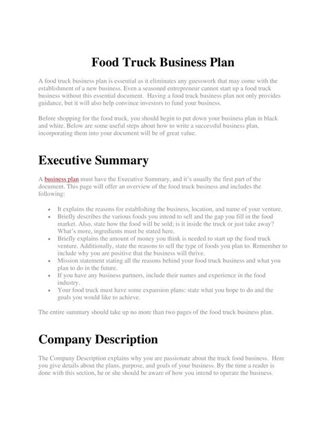 35+ Free Printable Food Truck Business Plan Templates [PDF]