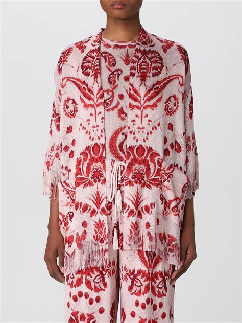 ETRO: jacquard viscose cardigan with fringes - Pink | Etro cardigan ...