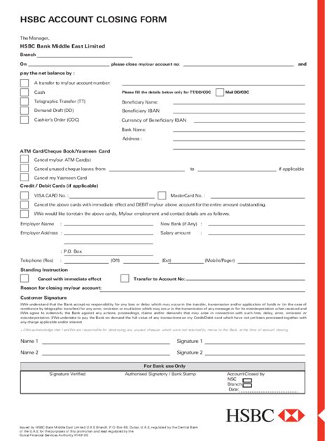2020-2026 AE HSBC Bank Middle East Limited Account Closing Form - Blank ...