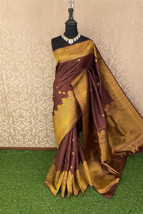 Brown Kanjeevaram Silk Saree Hand Weaving With Blouse – Saarang Sarees