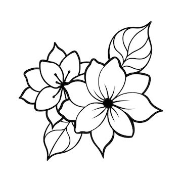A drawing of flowers with a black outline on a white background ...