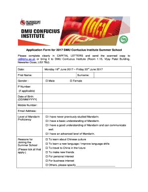 Fillable Online Application Form for DMU Confucius Institute Summer ...