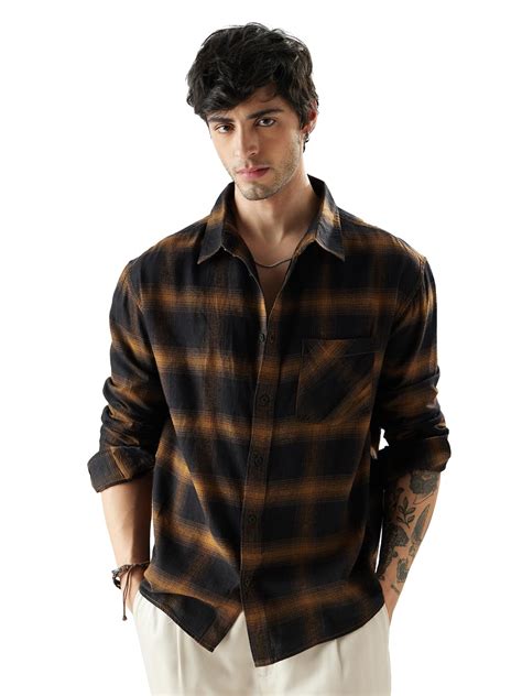 The Souled Store Plaid: Brown Mustard and Black Men Relaxed Shirts ...