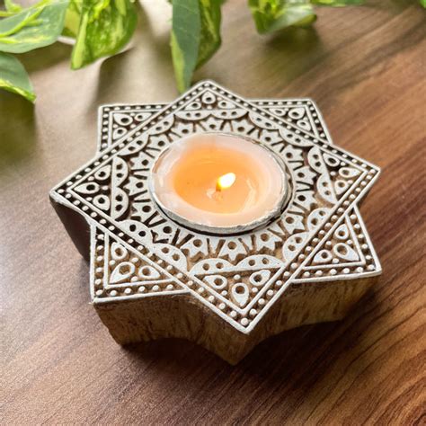 Sheesham wood Tea light Holder/Block - Star