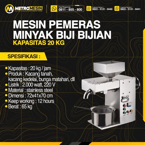 Jual Mesin Pemeras Minyak Biji-Bijian 20 Kg Metro Mesin - Kab. Malang ...