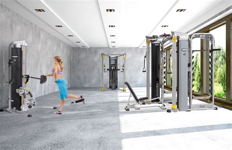 HOIST Fitness consumer and light commercial products in a home gym featuring the Mi5, Mi6 ...