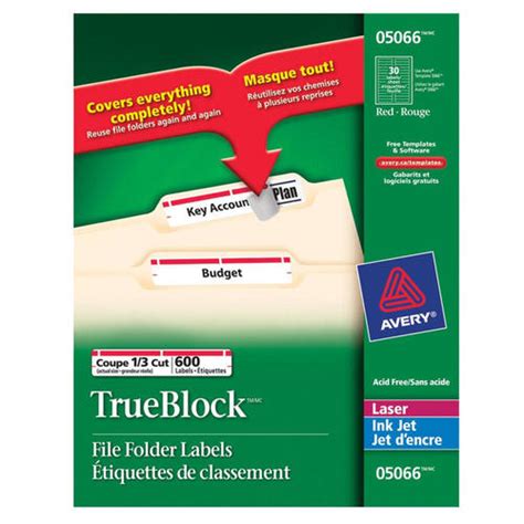 Avery® TrueBlock™ laser/jet d'encre les étiquettes des dossiers de ...