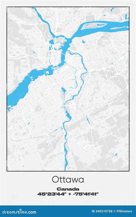 Ottawa, Canada - Vector Map of City in Gray, White, Blue Colors Stock Illustration ...