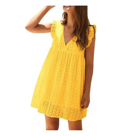 Casual Yellow Lace Dress