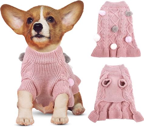 Dogs Sweater Dress With Bowtie Winter Sweater Clothes Knitted Girls Pet ...
