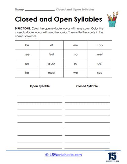 Closed Syllables Examples Worksheet 的图像结果