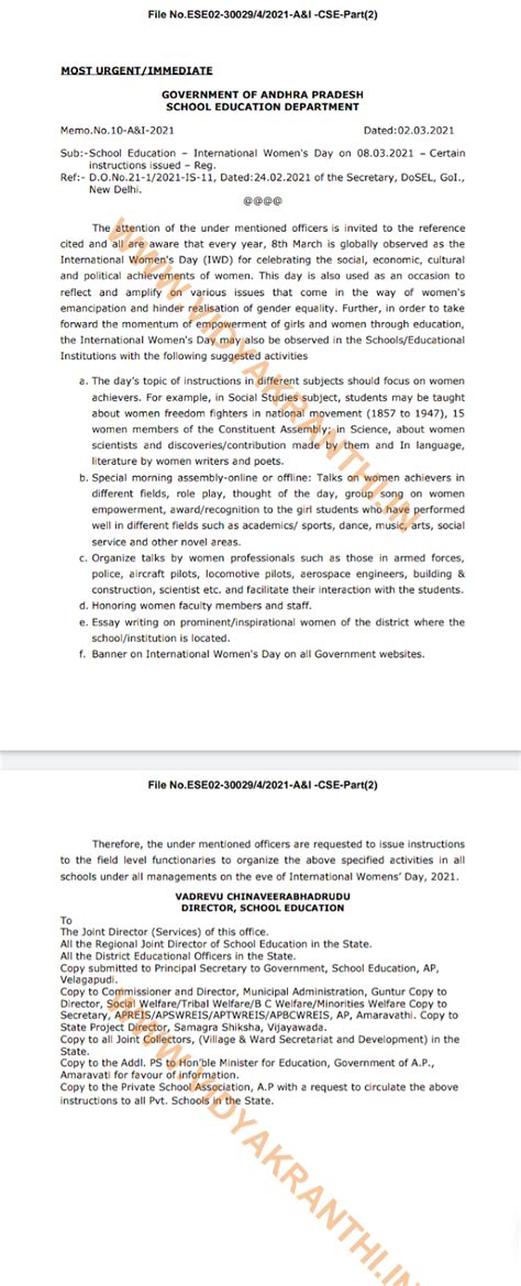 School Education – International Women's Day on 08.03.2021 – Certain ...