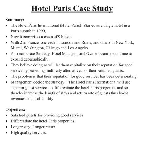 strategic map of the hotel paris case study in HRM - Brainly.in