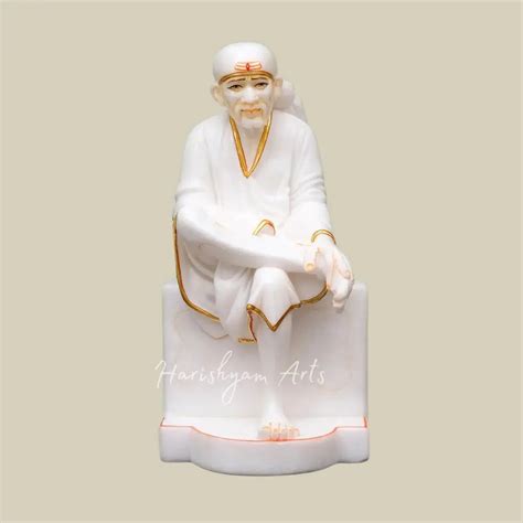 15" Shirdi Sai Baba Sitting White Marble Moorti