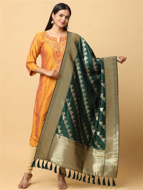 Bottle Green Colour Woven Design Dupatta Vastranand Online