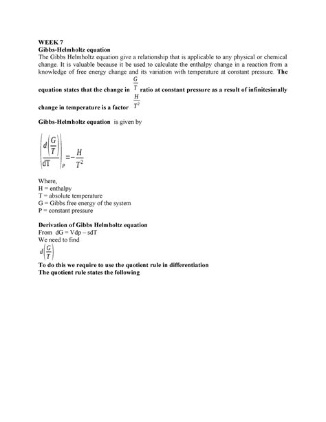 Topic 7 Notes - WEEK 7 Gibbs-Helmholtz equation The Gibbs Helmholtz ...