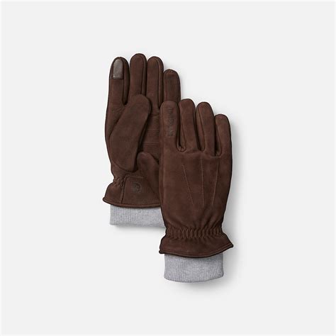 Leather Glove with Rib Knit in Brown
