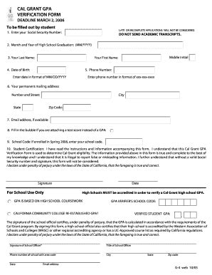 Cal Grant GPA Verification Form - Blank Fillable Template | Fill Out ...