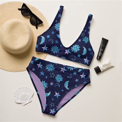 Celestial Night Sky Bikini Set Retro Space Crop Top Bikini Vintage High ...