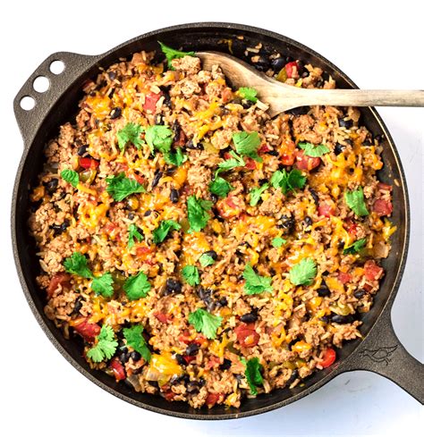 Cheesy Ground Turkey & Rice Skillet • Tastythin