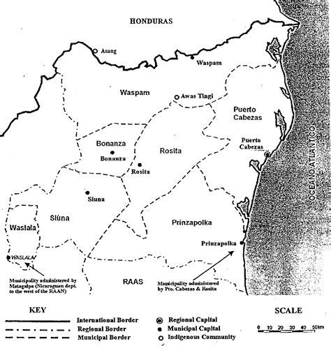 Map of the North Atlantic Autonomous Region (RAAN);Northeastern Nicaragua.