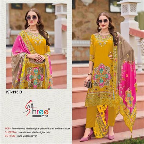 Shree Kt 113 Viscose Maslin Digital Printed Salwar Suits Collection