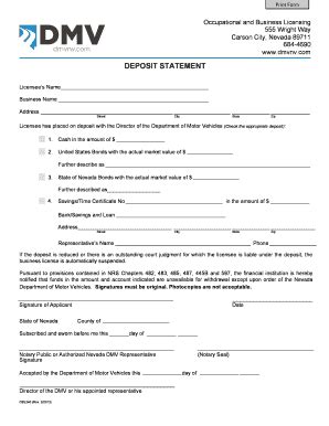Fillable Online dmv nv DEPOSIT STATEMENT - Nevada Fax Email Print ...