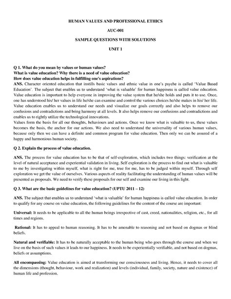 UHV-Sample-Questions - HUMAN VALUES AND PROFESSIONAL ETHICS AUC- SAMPLE ...