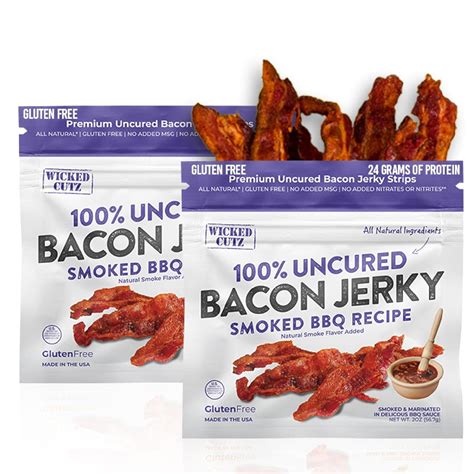 Wicked Cutz Uncured Bacon Jerky, Smoked BBQ Flavor, 12g Protein, Tender, 2 oz, 2-Pack - Walmart.com