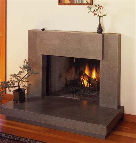 Polished Concrete And Stone Fireplace