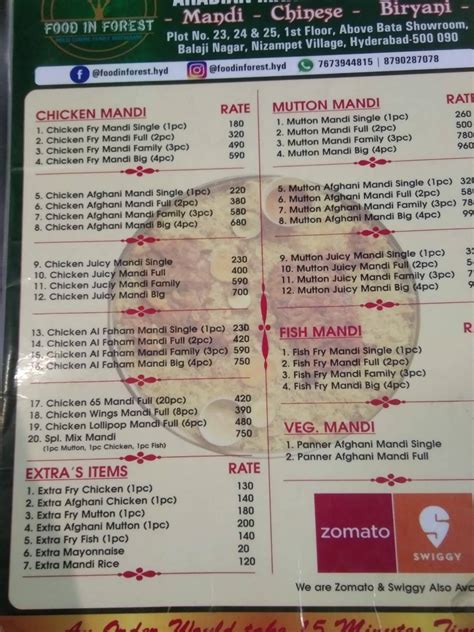 Menu at Arabian Mandi Nizampet, Hyderabad