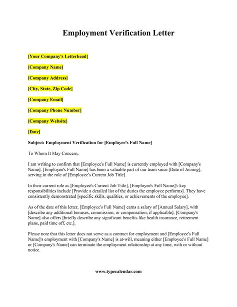 Template Letter Employment Verification at Armando Jackson blog