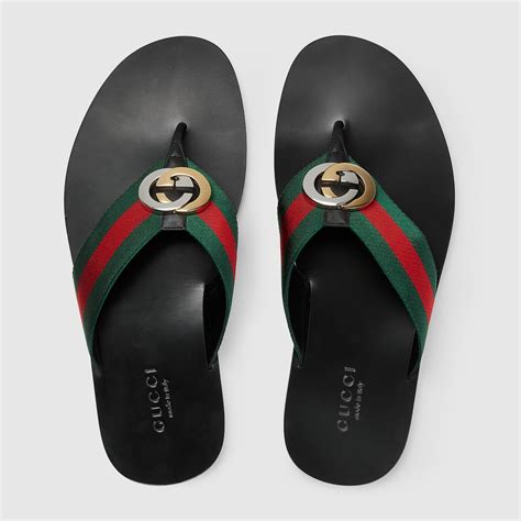 Men's Thong Sandal With Web In Green/Red Web | GUCCI® AE
