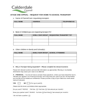 SEN home to school/college transport appeal Doc Template | pdfFiller