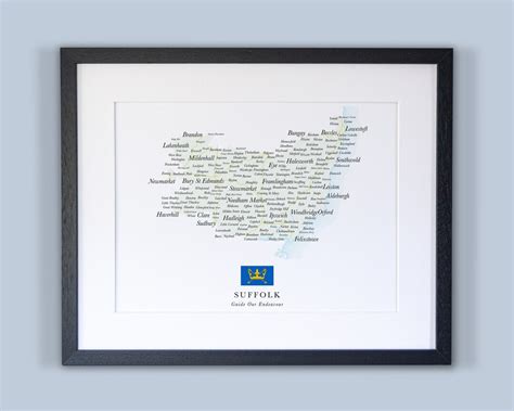 Buy Suffolk County Map // Framed Map of Suffolk // Minimal Typographic ...