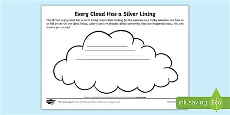 Every Cloud Silver Lining Positive Thinking Activity Sheet