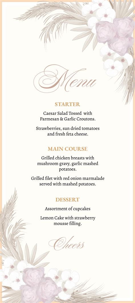 Wedding Menu Template Word Wedding Menu Card Floral Design (2)