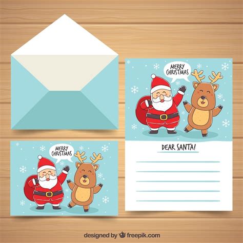Hand gezeichnete Weihnachtsbriefschablone mit Weihnachtsmann und einem ...