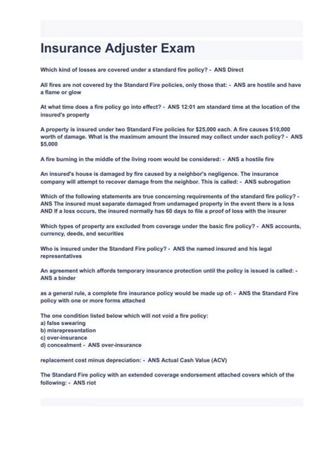 Insurance Adjuster Exam Questions and Answers 2024( A+ GRADED 100% VERIFIED). - Claims Adjuster ...