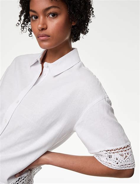 Buy Linen Rich Crochet Collared Shirt at Marks & Spencer