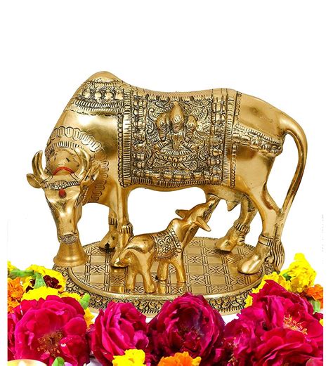 INTERNATIONAL GIFT Golden Kamdhenu Cow with Calf & Krishna Idol | Carry ...