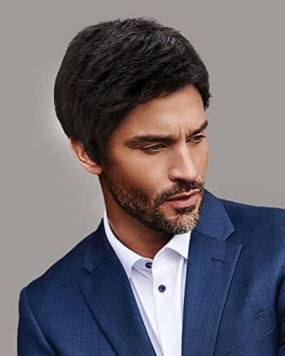 D-DIVINE Short Curly Mens Wig Layered Fluffy Black Wig Natural ...